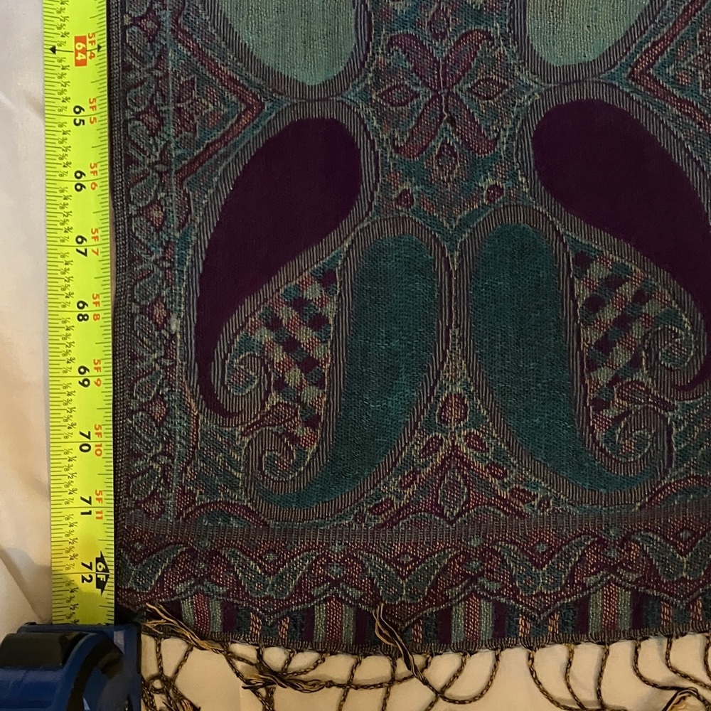 Pashmina Teal and Burgundy Patterned Wrap